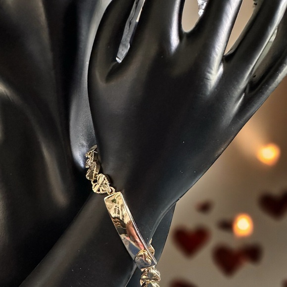 14k Gold Plated Heart ID Arm Bracelet - Picture 1 of 4